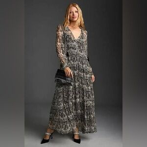 Anthropologie Marais Black Floral Maxi Dress
